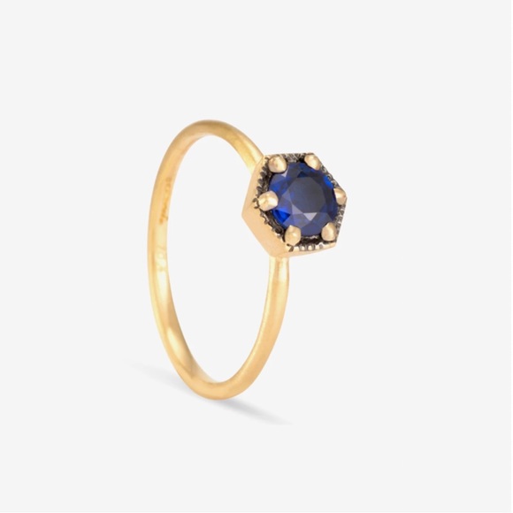 Satomi Kawakita Sapphire Hexagon Solitaire Ring - Picture 2 of 9